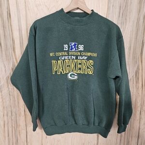 Logo 7 Vtg 90s Green Bay Packers Sweatshirt Cotton Sz M 1996 NFC Champions